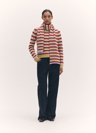 Rosha Shrunken Crewneck in Ruby Red and Dust Blue Stripe