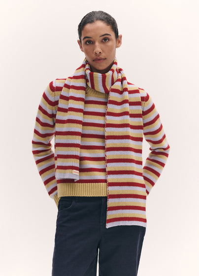 Rosha Shrunken Crewneck in Ruby Red and Dust Blue Stripe