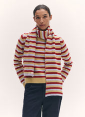 Rosha Shrunken Crewneck in Ruby Red and Dust Blue Stripe