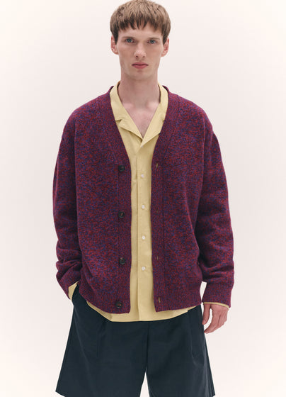 Mens Ava Cardigan in Poppy and Port Mouline
