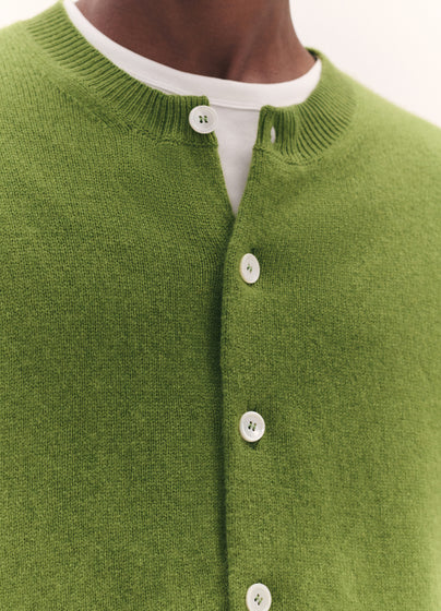 Mens Ada Crewneck Cardigan in Pickle Green