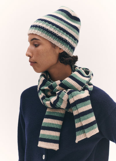 Rib Trim Cashmere Hat in Strath and Oatmeal Stripe