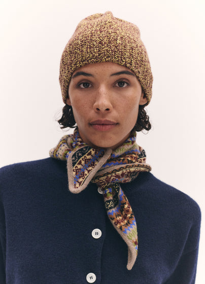 Rib Trim Cashmere Hat in Port and Punch Mouline