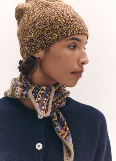 Rib Trim Cashmere Hat in Port and Punch Mouline