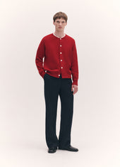 Mens Ada Crewneck Cardigan in Ruby Red