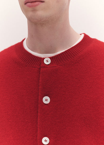 Mens Ada Crewneck Cardigan in Ruby Red