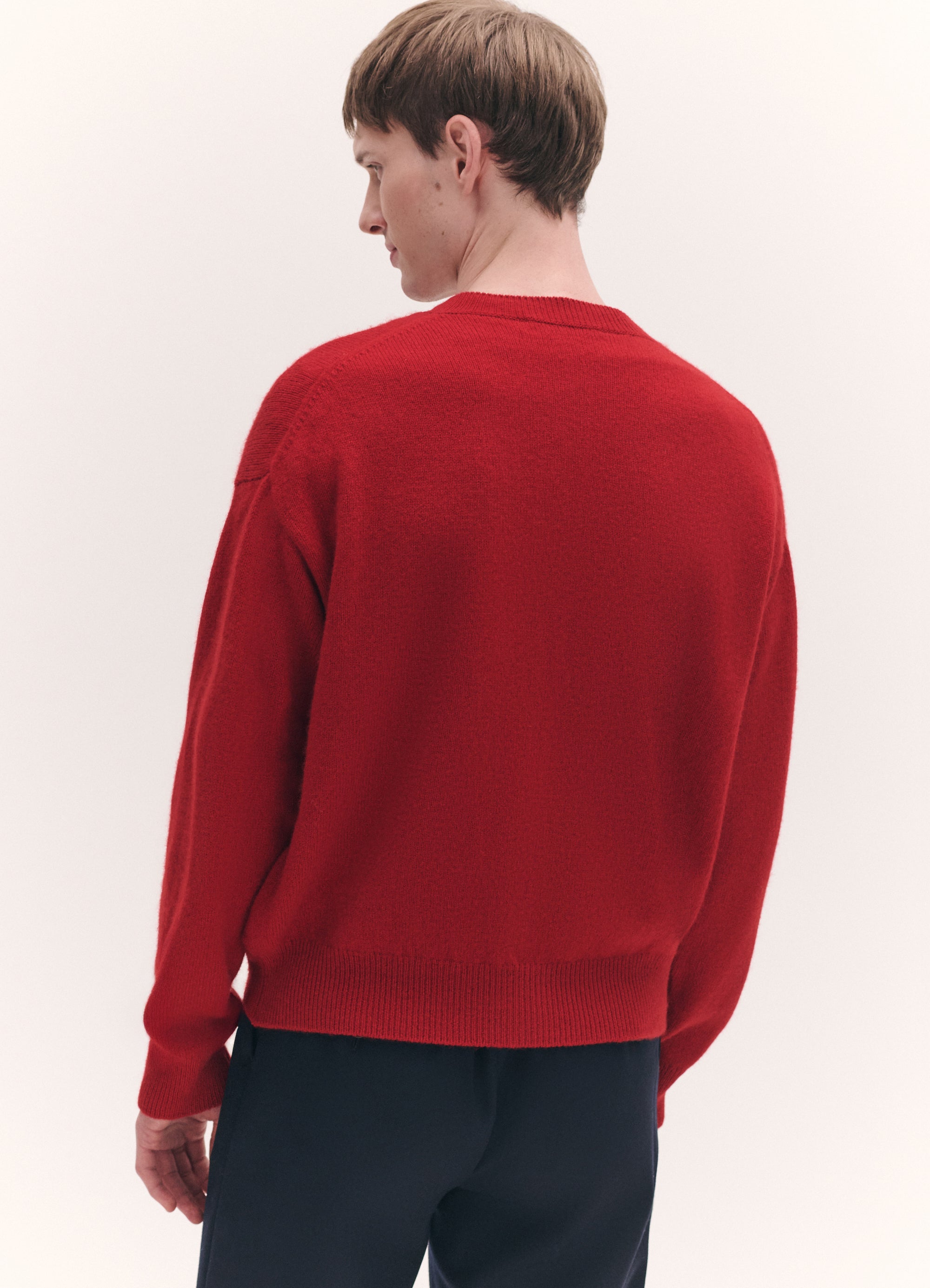 Mens Ada Crewneck Cardigan in Ruby Red – &Daughter