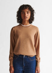 Nora Fine Knit Merino Crewneck in Camel