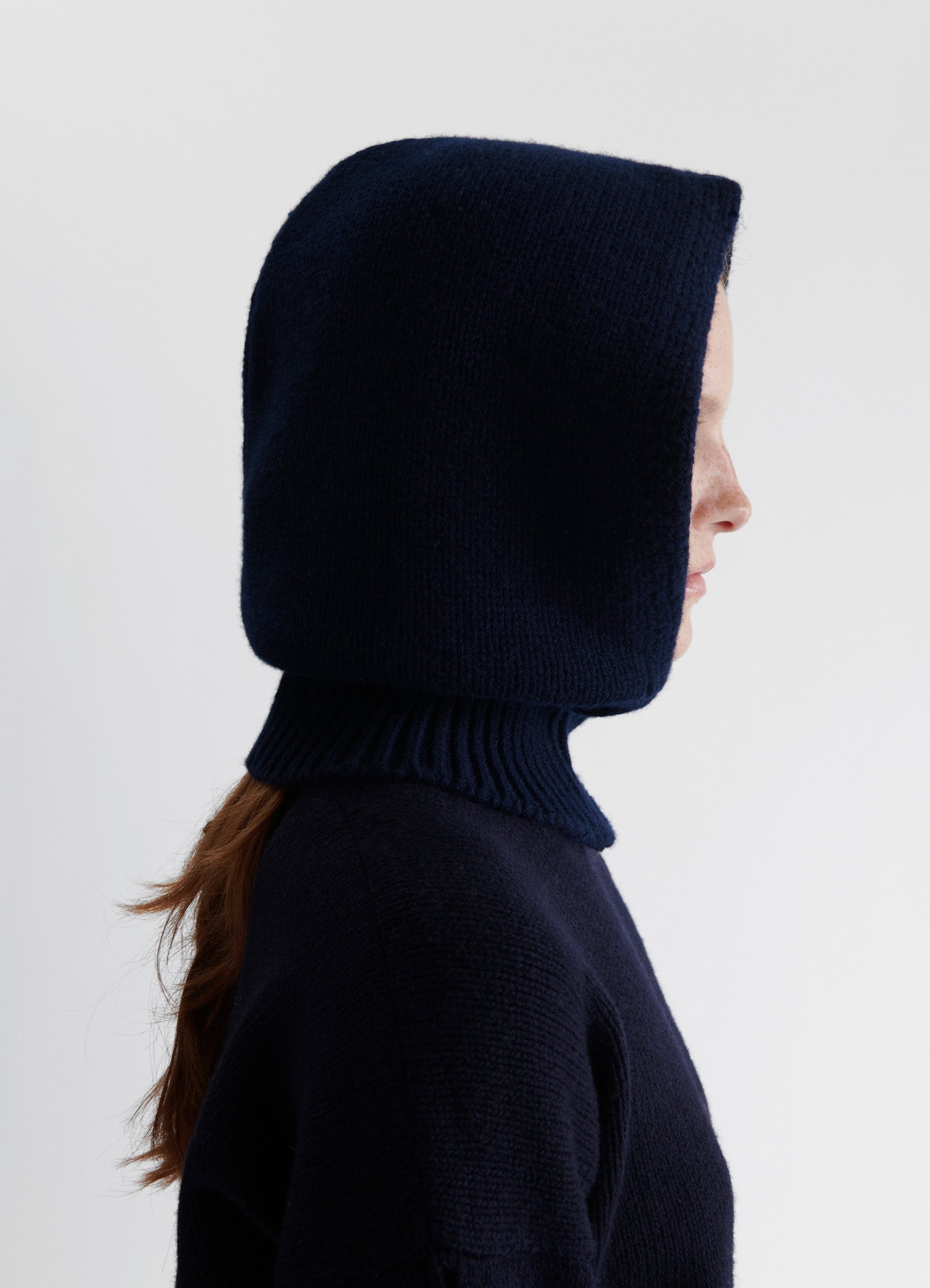Hand Knit Hood in Navy – &Daughter Hand Knit Hood in Navy – &Daughter