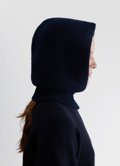 Hand Knit Hood in Navy