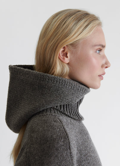 Hand Knit Hood in Derby Grey