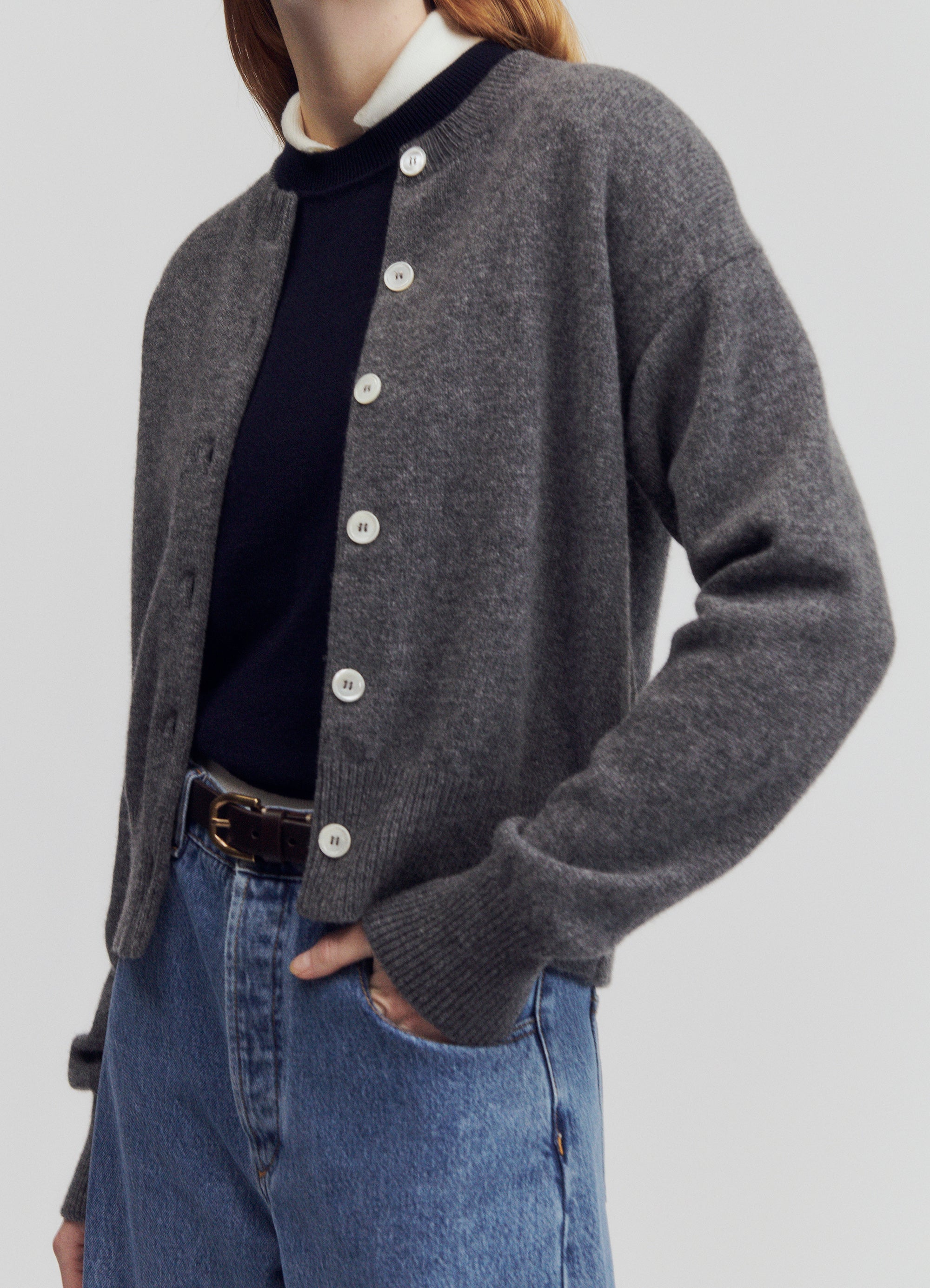 Ada Crewneck Cardigan in Grey – &Daughter Ada Crewneck Cardigan in Grey – &Daughter