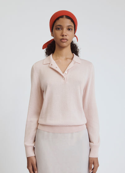 Aoife Cashmere Polo Shirt in Pale Pink