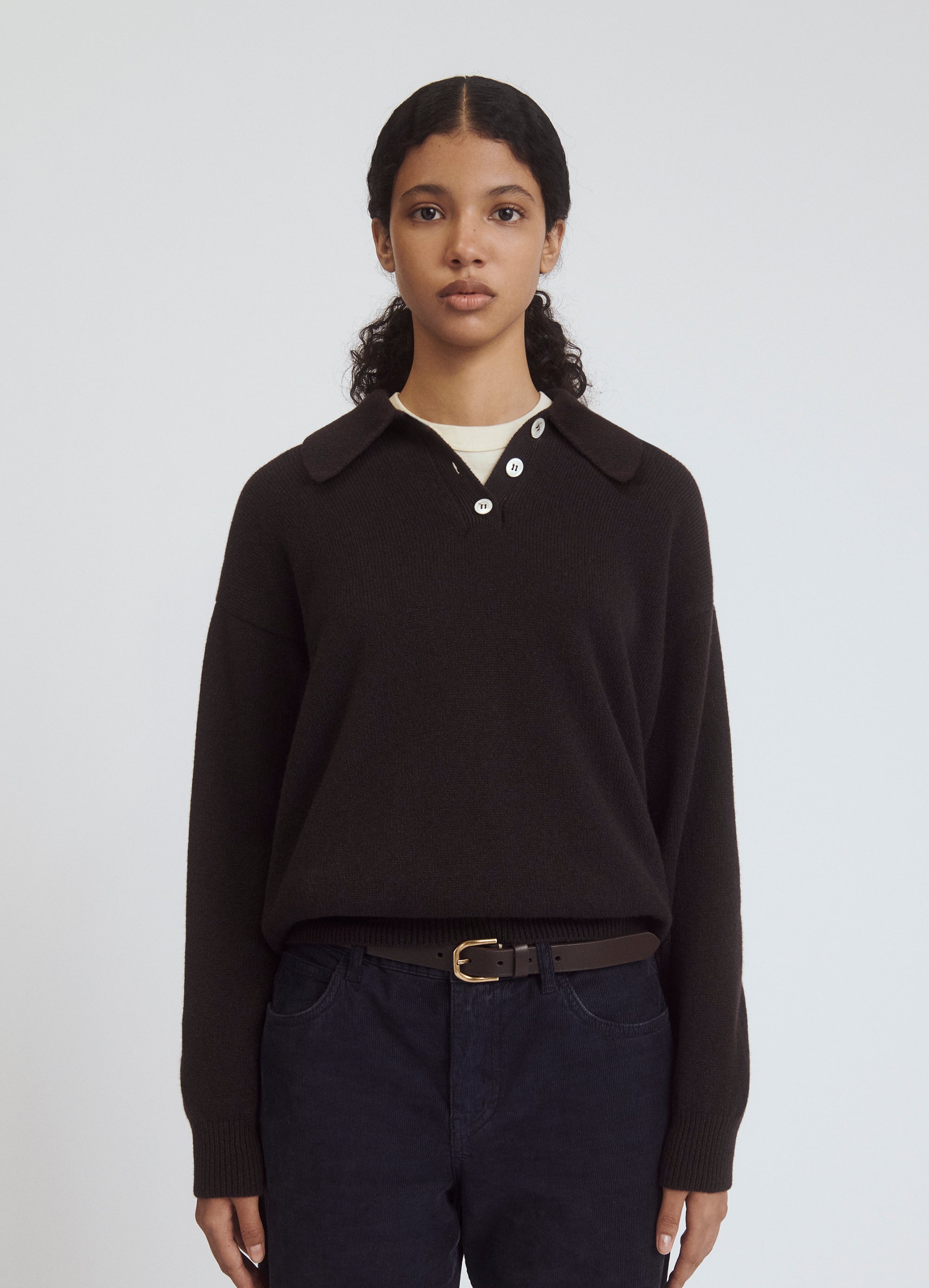 Dark brown womens polo shirt 2025