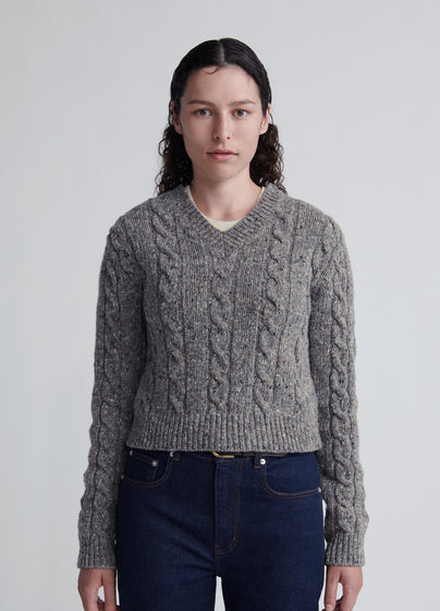 Mairie Donegal Cable V-neck in Ramor