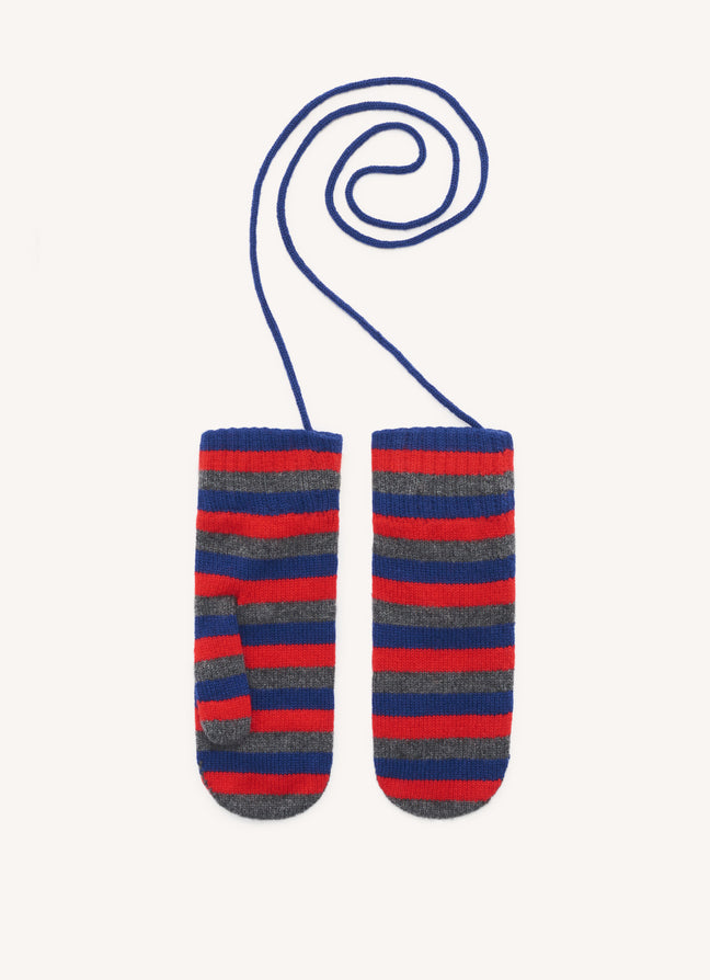 Cashmere Mittens in Smalt/Poppy/Grey Stripe