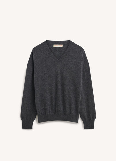 Tahra Cashmere V-Neck in Derby Grey
