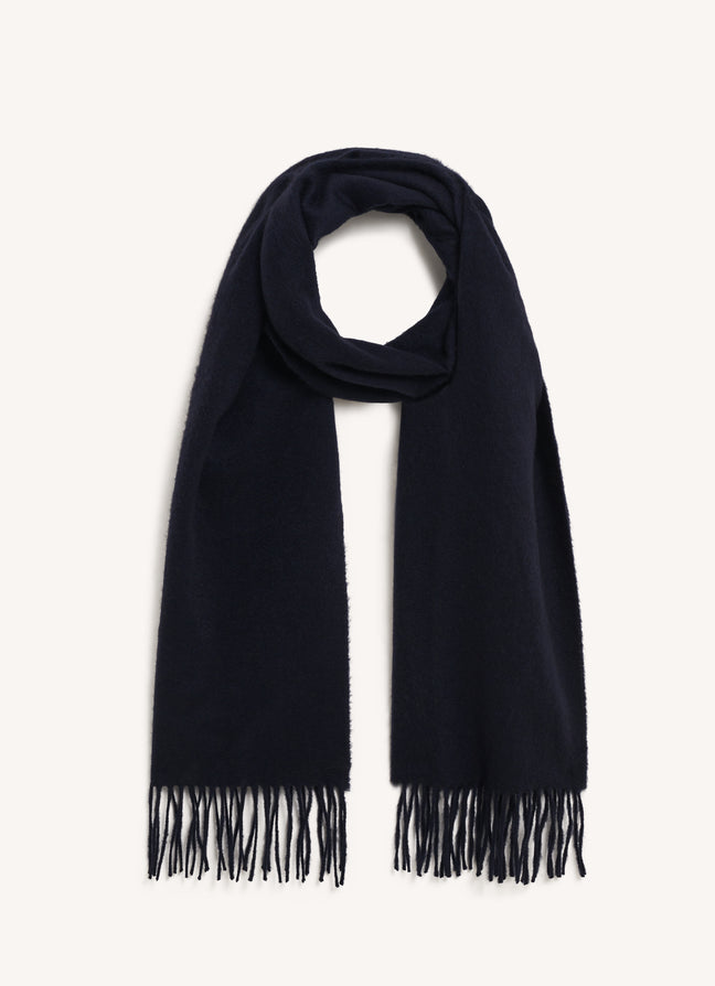 Mens Fringed Cashmere Scarf in Navy
