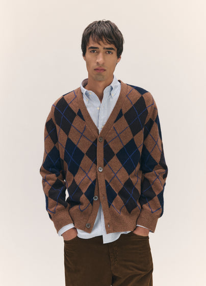 Mens Ava Argyle Cardigan in Hazelnut Multi