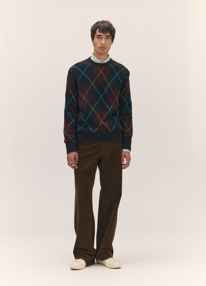 Mens Ava Argyle Crewneck in Dark Brown Multi