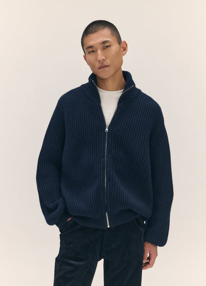 Mens Rea Rib Zip Jacket in Navy