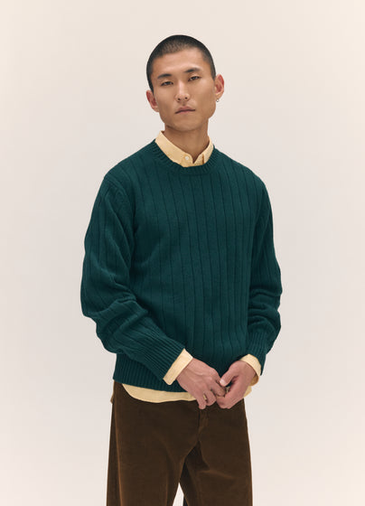 Mens Rooney Rib Crewneck in Holly Green