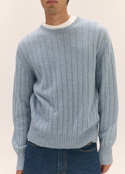 Mens Rooney Rib Crewneck in Vintage Blue