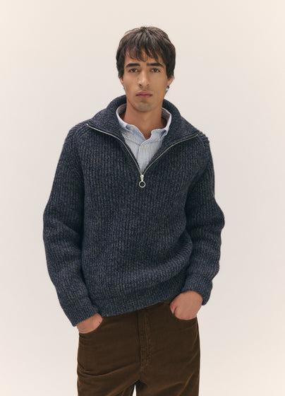 Mens Rowan Rib Half Zip in Navy Marle