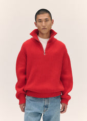Mens Rowan Rib Half Zip in Poppy Red
