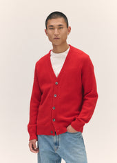 Mens Sora V Cardigan in Poppy Red