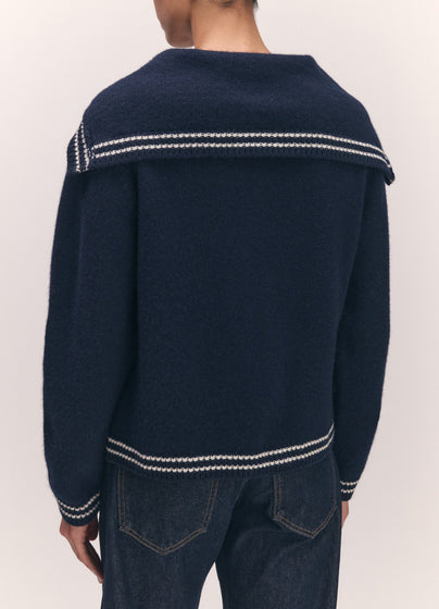 Saoirse Sailor Cardigan in Navy with White Stripes