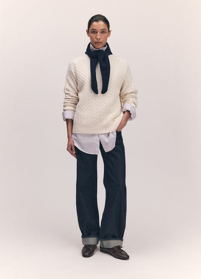 Clyde Cable Crewneck in Ecru