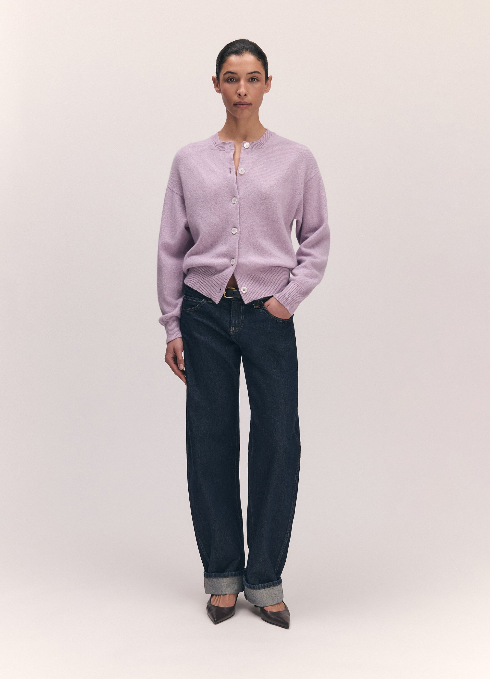 Ada Crewneck Cardigan in Lilac – &Daughter