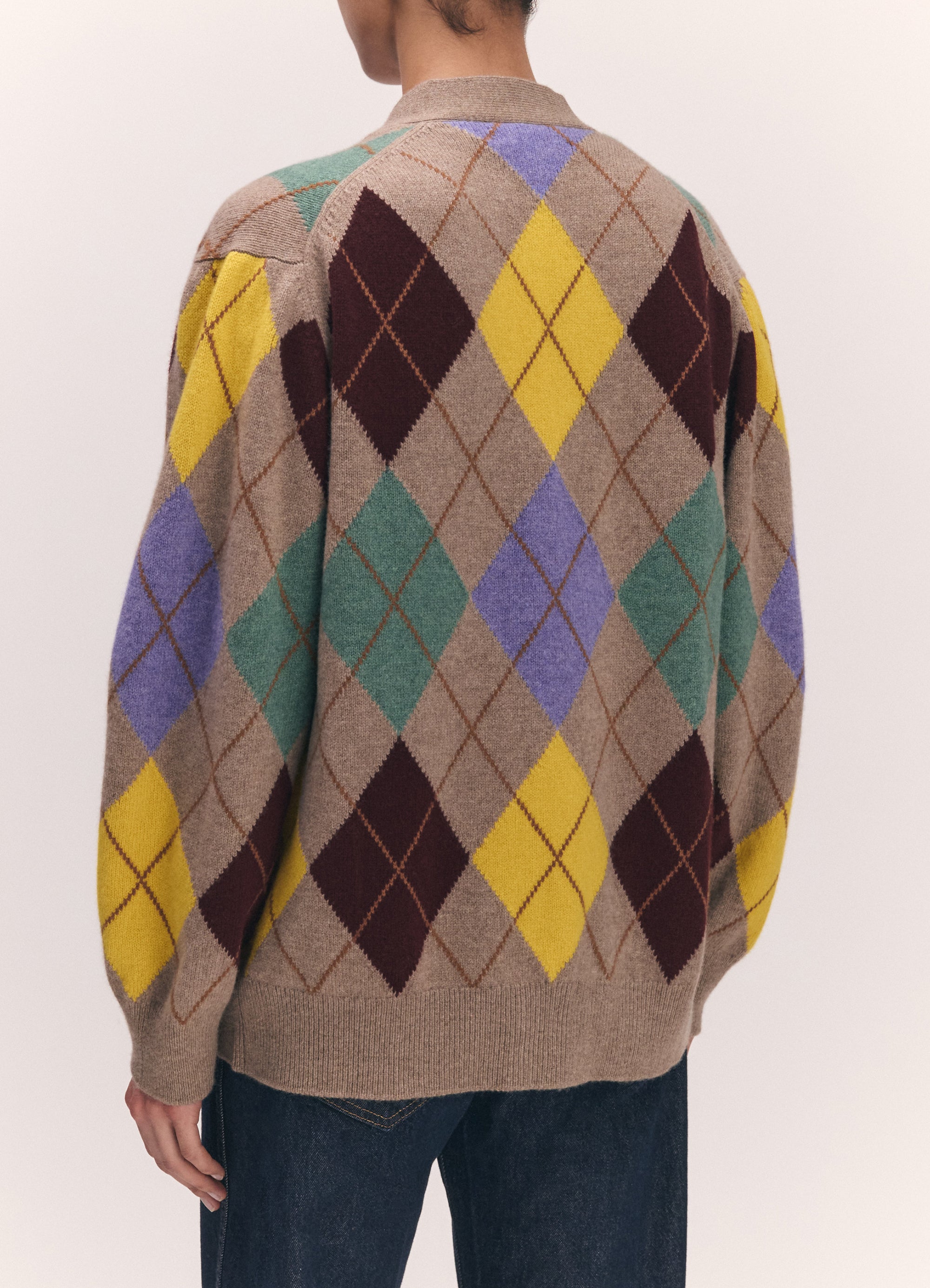 Ava Argyle Cardigan in Dark Natural with Yellow – &Daughter