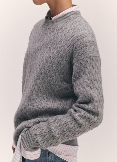 Clyde Cable Crewneck in Flannel Grey