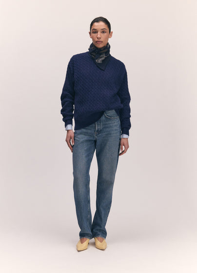 Clyde Cable Crewneck in Blue