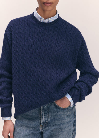 Clyde Cable Crewneck in Blue
