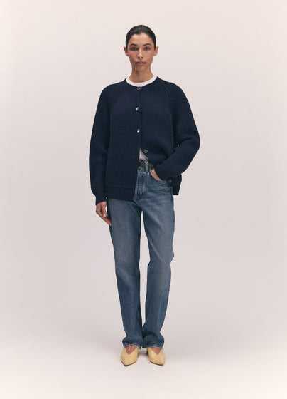 Róisín Rib Crew Cardigan in Navy