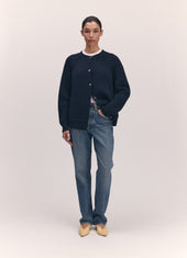 Róisín Rib Crew Cardigan in Navy