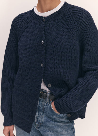 Róisín Rib Crew Cardigan in Navy