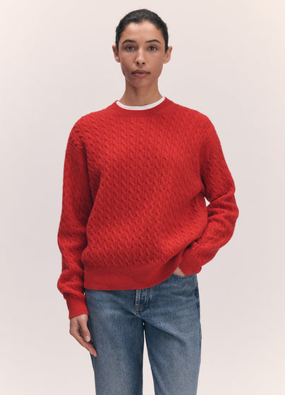 Clyde Cable Crewneck in Poppy Red
