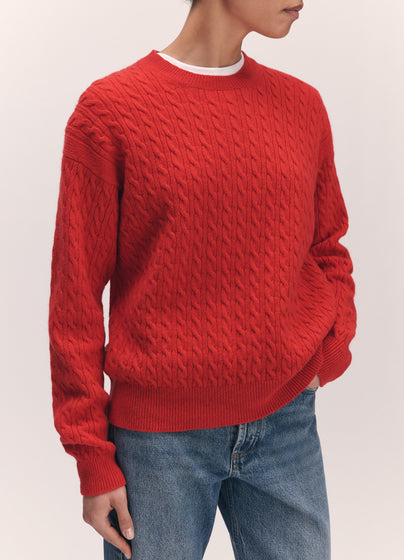 Clyde Cable Crewneck in Poppy Red