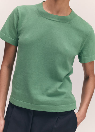 Shrunken Short Sleeve Cotton T-Shirt in Green