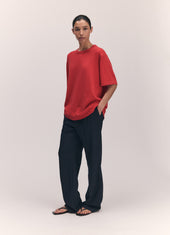 Short Sleeve Slouchy T-Knit in Tomato Red