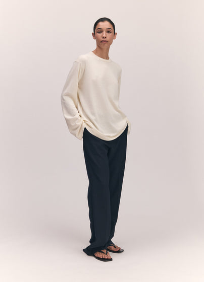 Long Sleeve Slouchy Cotton T-Shirt in Ecru