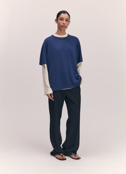 Short Sleeve Slouchy T-Knit in Cobalt Blue