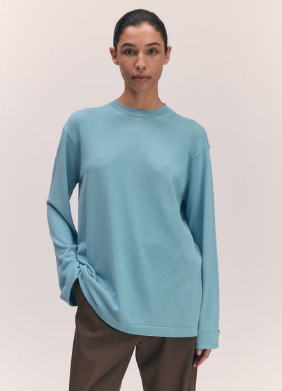 Long Sleeve Slouchy Cotton T-Shirt in Blue