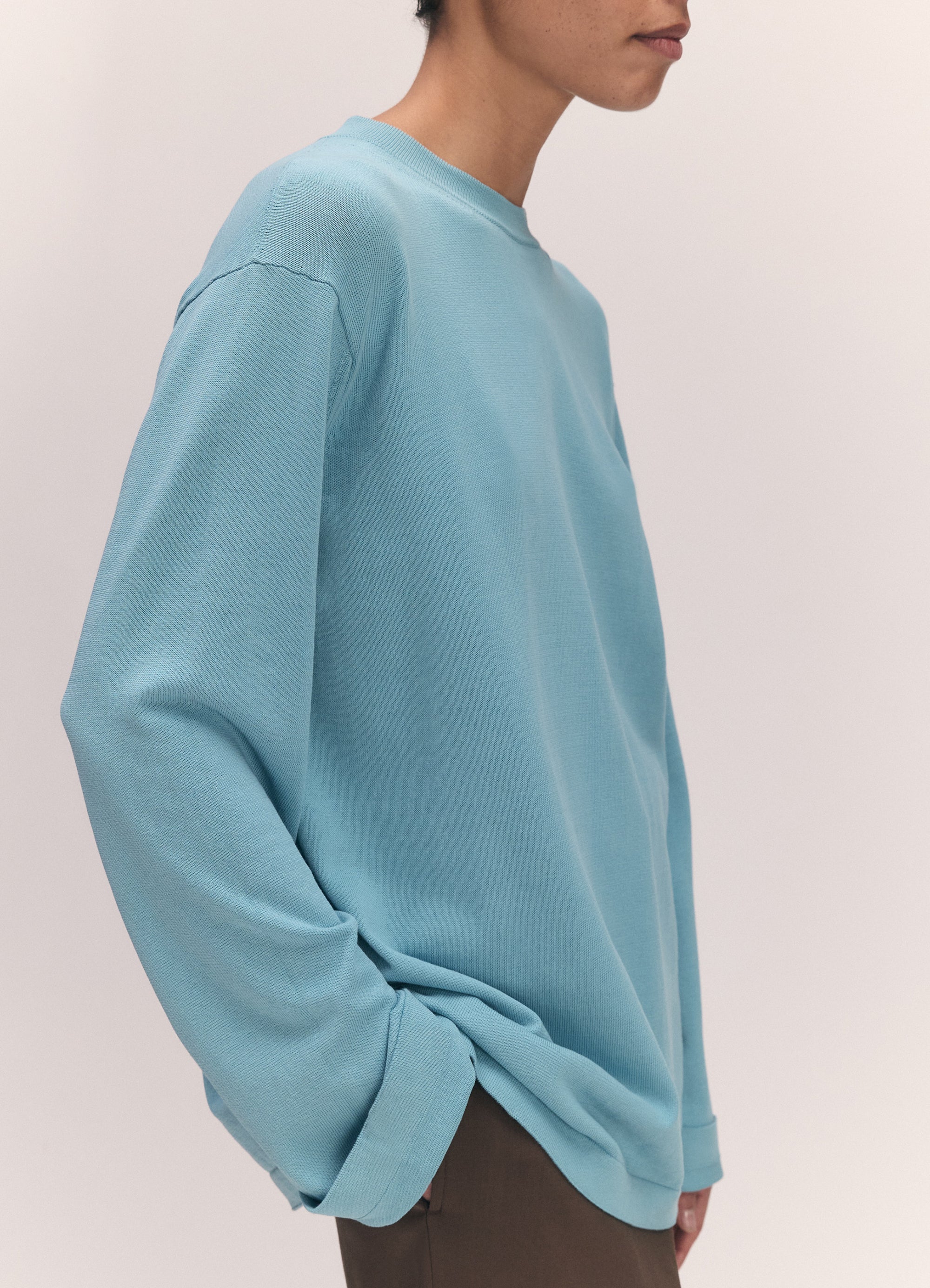 Long Sleeve Slouchy T-Knit in Aqua – &Daughter