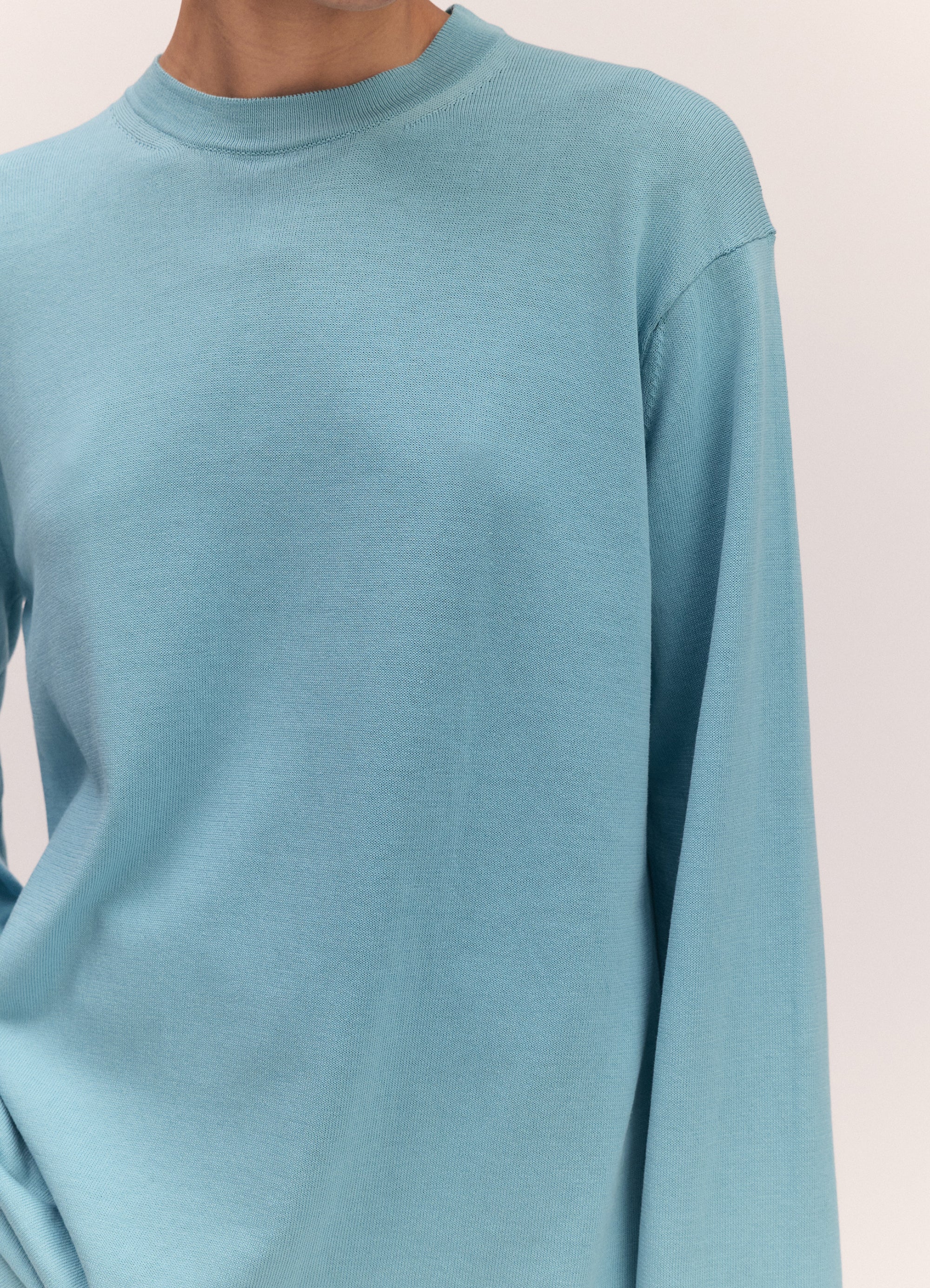 Long Sleeve Slouchy T-Knit in Aqua – &Daughter