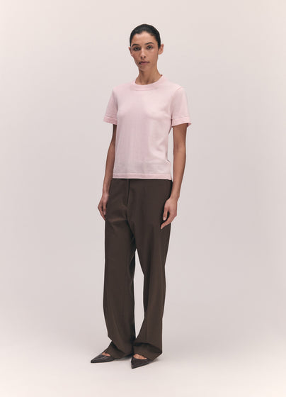 Shrunken Short Sleeve Cotton T-Shirt in Pale Pink